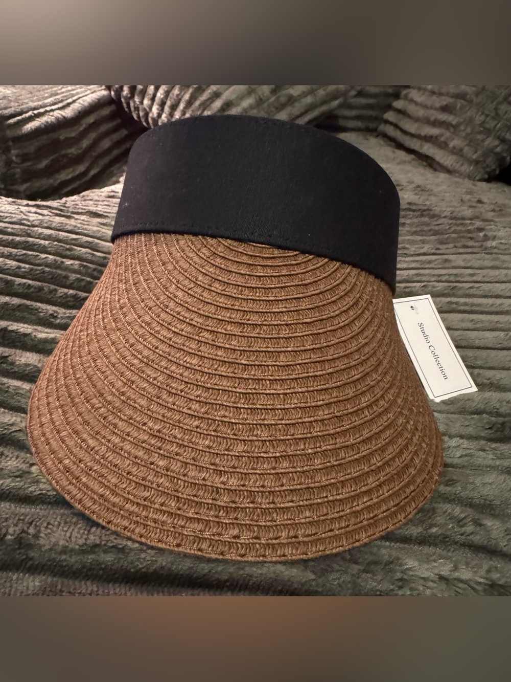 Studio Collection Woven Straw Roll-Up Sun Visor - Black & Natural